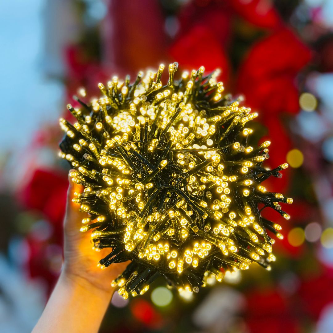 Pisca-pisca 1000 Leds Fio Verde Com Strobo - Bivolt Branco Quente 20m