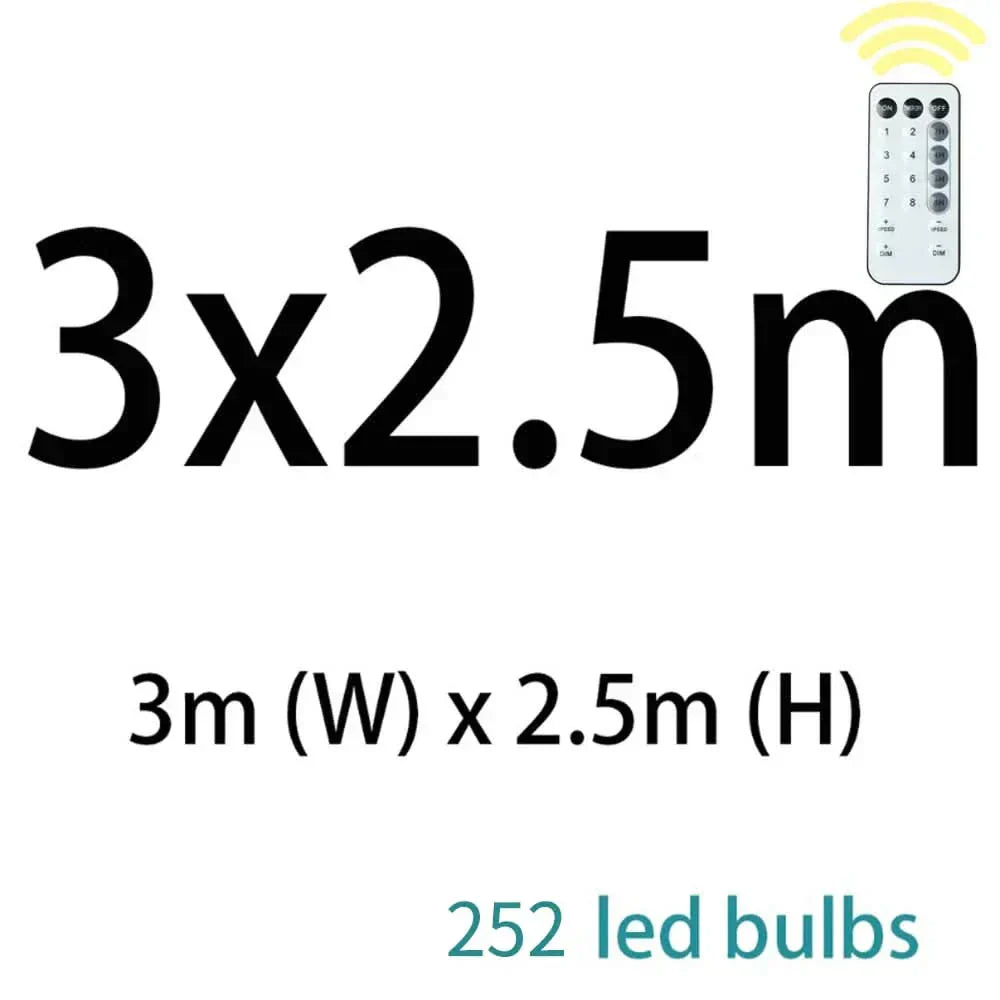 Cortina de Luzes de Fadas LED com Controle Remoto para Natal