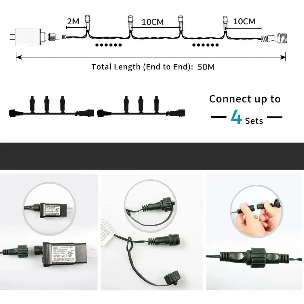 Luzes de Fada LED Impermeáveis - Magia Natalina com Controle Remoto