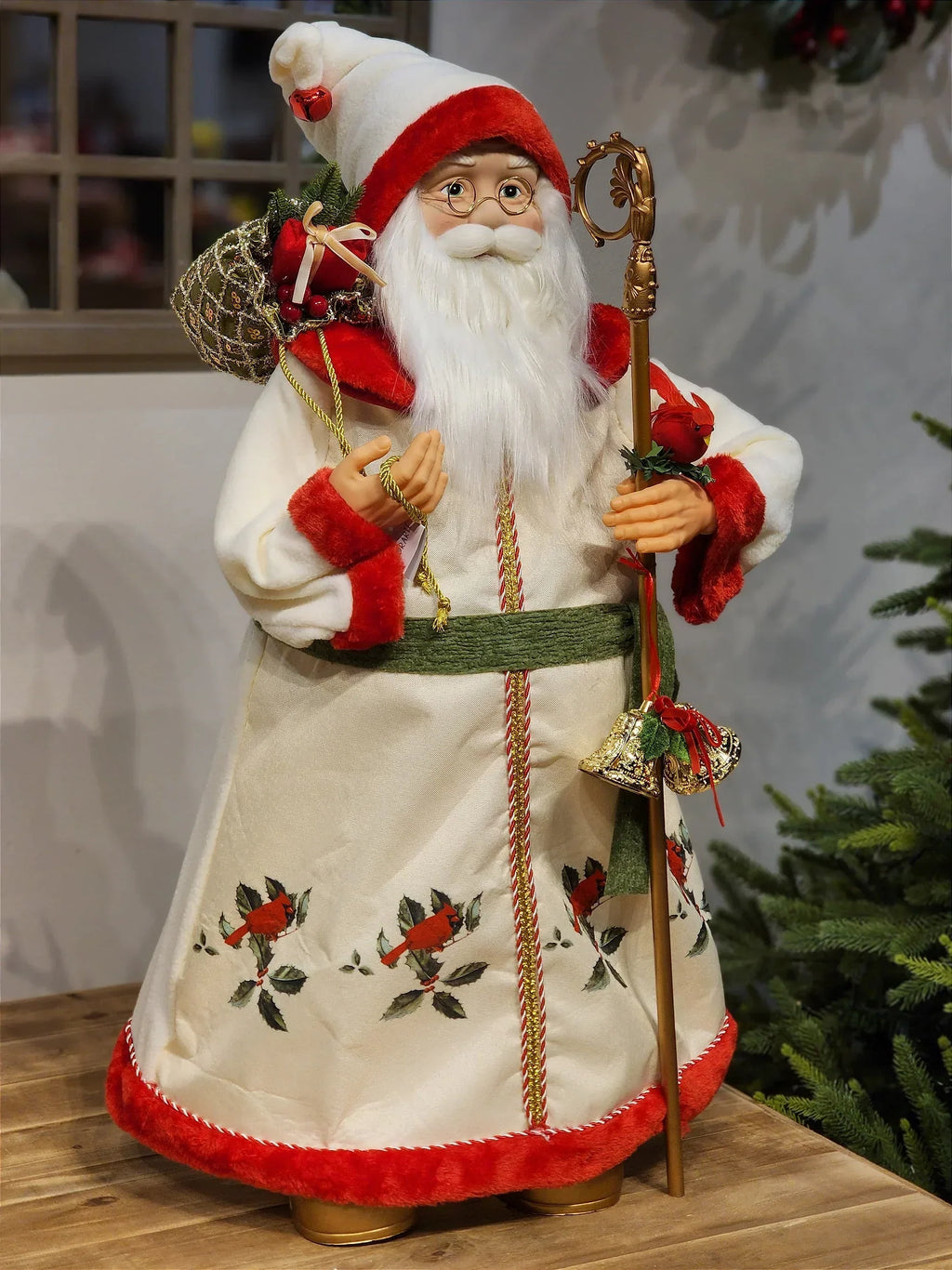 PAPAI NOEL CARDEAL EM PÉ VERMELHO E VERDE 80CM