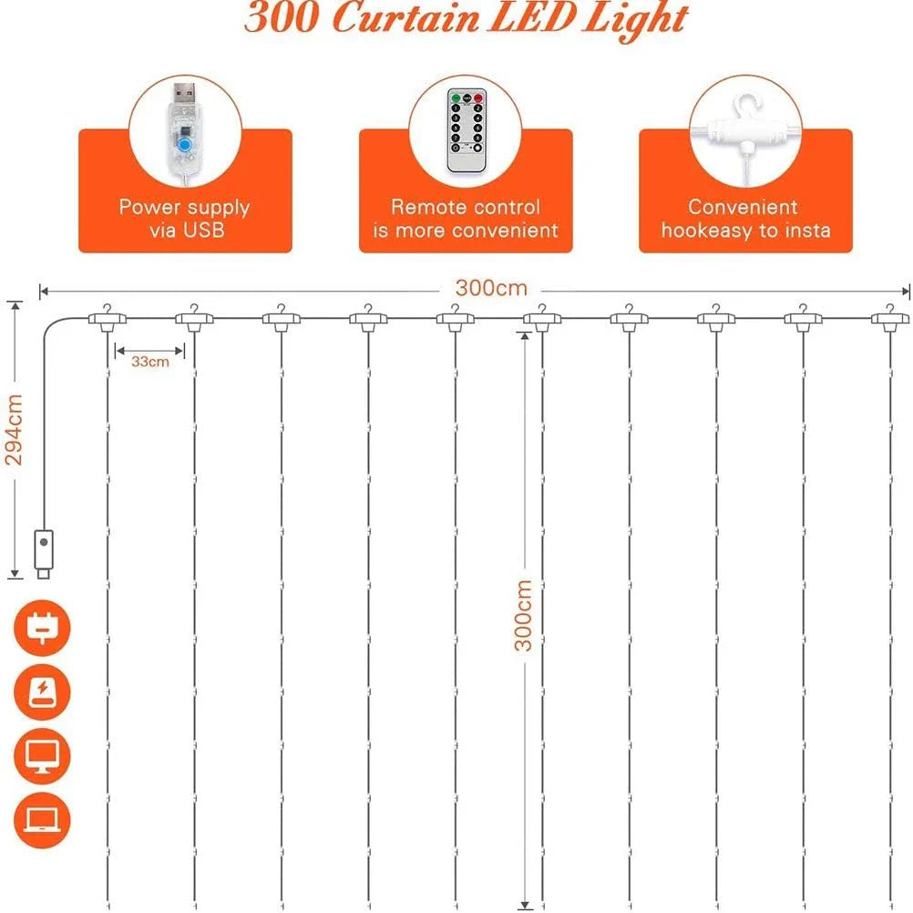 Cortina de Led Diversos 3x3 para o Natal