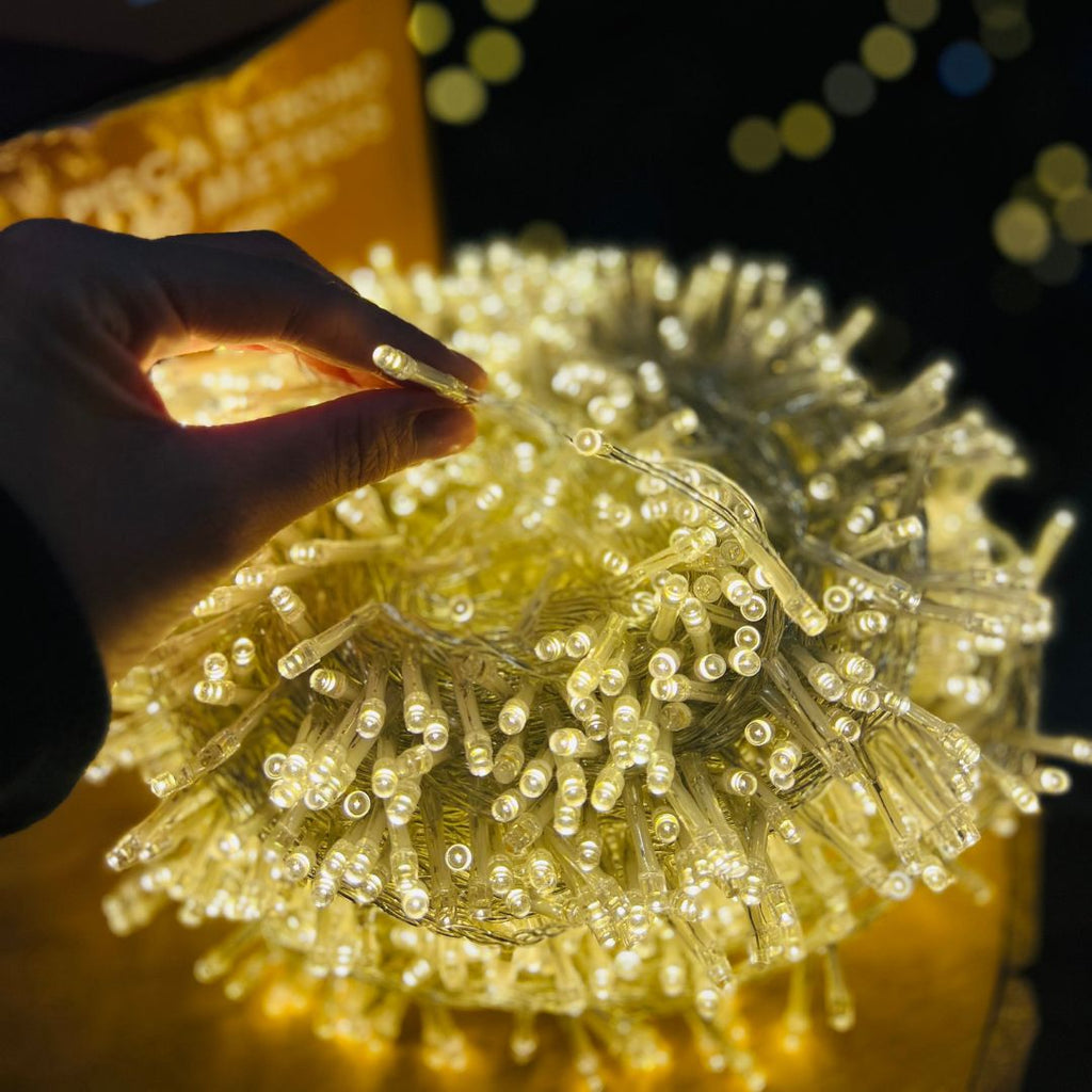 Pisca Estrobo 40 Metros - 1400leds Fio Transparente Branco Quente (bivolt)