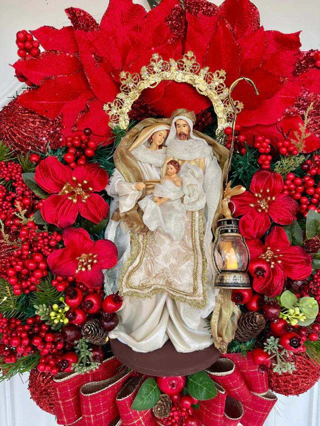 Guirlanda De Natal Sagrada Família C/ Led 65cm Verm