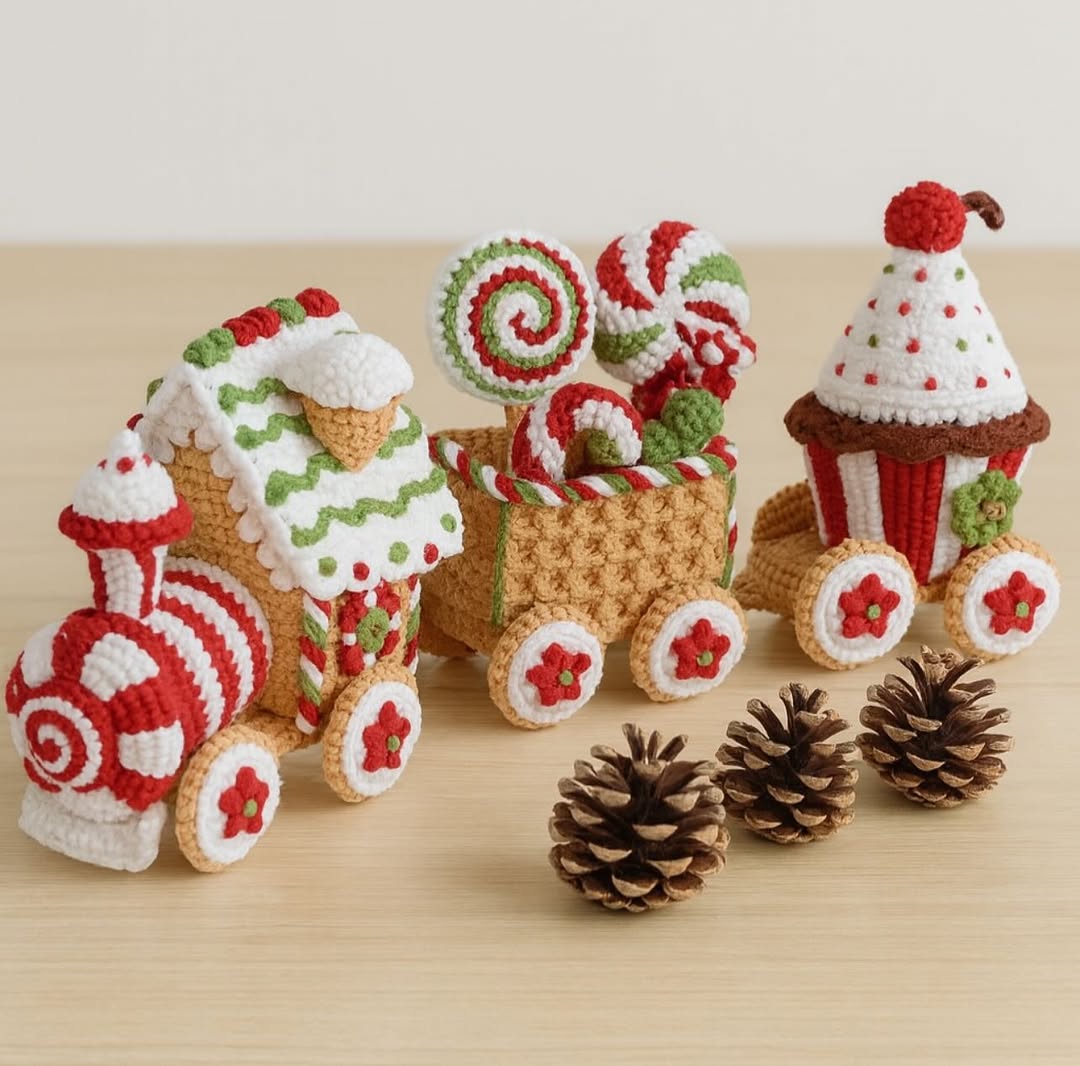 Trem Natalino em Crochê 30cm de comprimento 🧶🎄